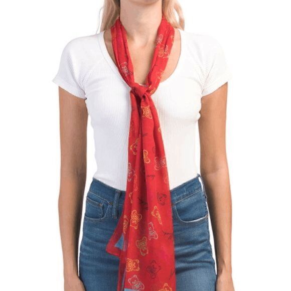 🐻 NWT MOSCHINO Iconic Teddy Bear Print Luxe Red Silk Scarf MSRP $245 - Picture 8 of 16